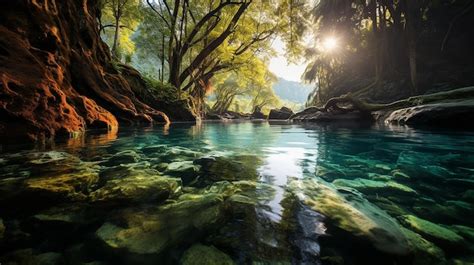 Premium Photo Clear Green Water Flowing Down From High Grounds