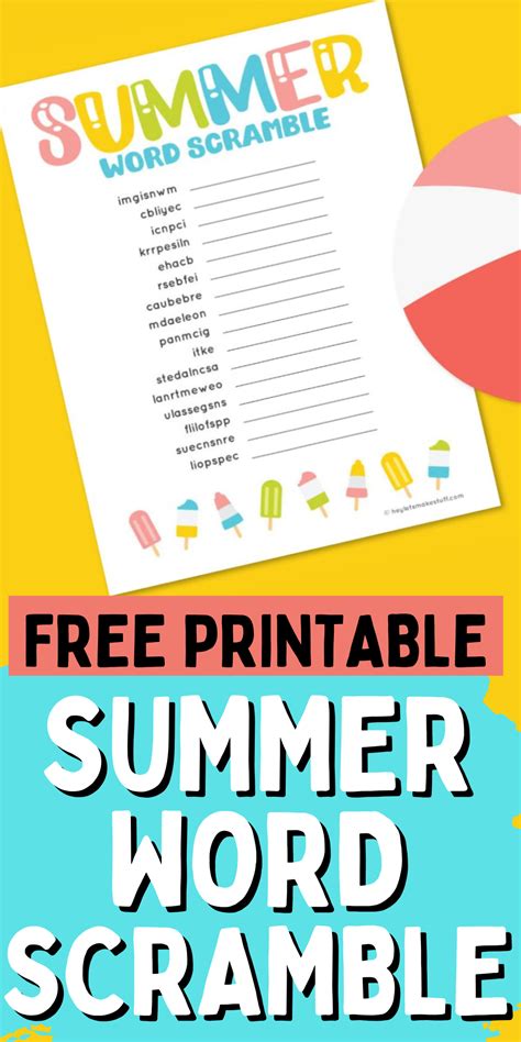 Free Printable Summer Word Scramble