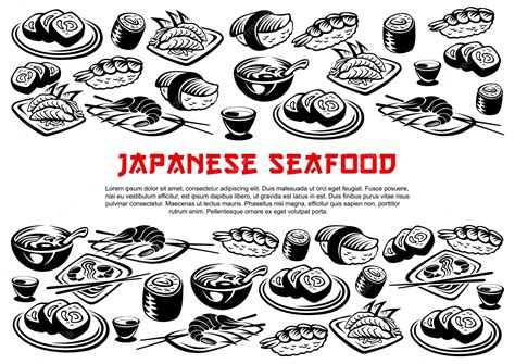 Premium Vector Japanese Seafood Poster Of Vector Rolls And Sushi