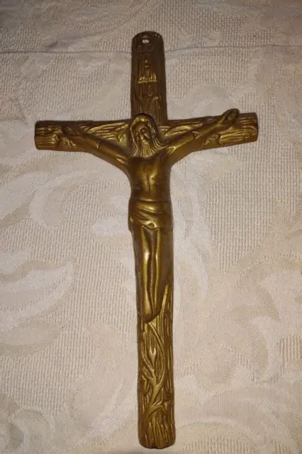 Vintage Brass Christian Cross Crucifix Jesus Christ Wall Plaque Hanging