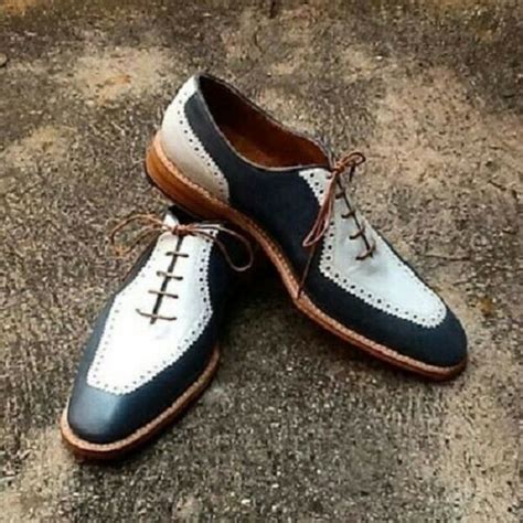 Handmade Men Spectator Shoes Men Two Tone Shoes Men Blue And White Dress Shoes On Storenvy