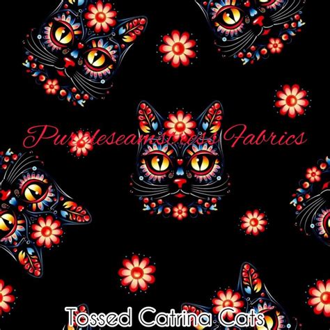 Tossed Catrina Cats Cotton Lycra Purpleseamstress Fabric