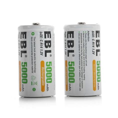 Ebl 2 Pack 5000mah 1 2v Size C Battery Ni Mh Rechargeable Batteries