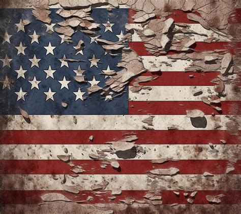 Premium Ai Image Distressed American Flag With A Cracked Out Apple