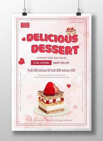 Strawberry Dessert Pink Poster Design Template Image Picture Free