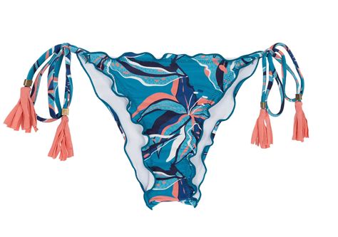 Floral Blue Scrunch Bikini Bottom With Tassels Bottom Lilly Frufru