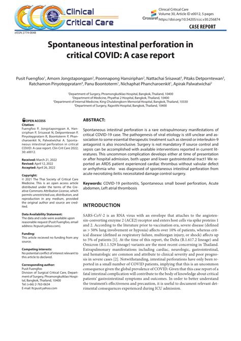 Pdf Spontaneous Intestinal Perforation In Critical Covid A Case Report