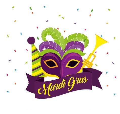 Free Vector Mardi Gras Celebration With Mask And Trumpet