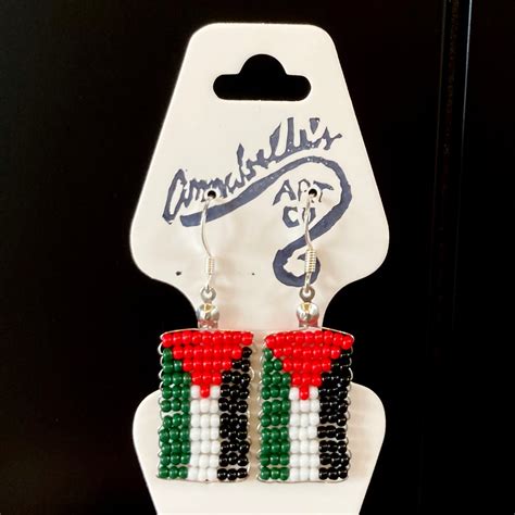 Free Palestine Flag Sterling Silver Earrings Palestinian Bead Beaded