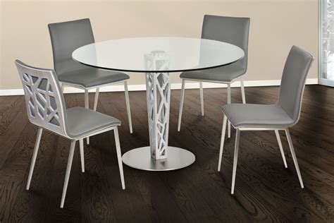 Crystal 48 Brushed Stainless Steel Round Dining Room Set Lccrditoclgl Armen Living