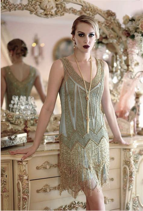 S Flapper Fringe Gatsby Party Dress The Zenith Gold On Antique