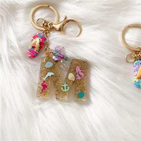 Resin Initial Keychains Resin Keychain Personalized Epoxy Etsy