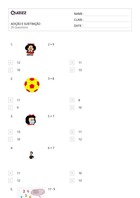 Mais De Planilhas Subtra O E Dez Quadros No Quizizz Gratuito E