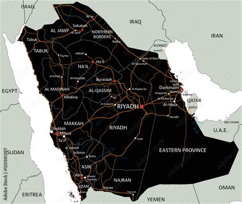 Saudi Arabia road map Stock Vector | Adobe Stock