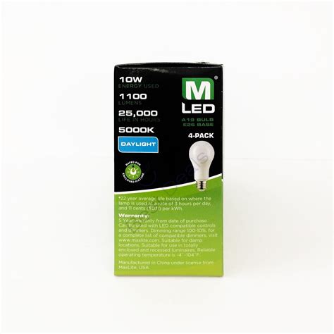 Maxlite Dimmable Led 10w Daylight Light Bulb A19 75w Replacement 5000k 16 Pack Cuisine