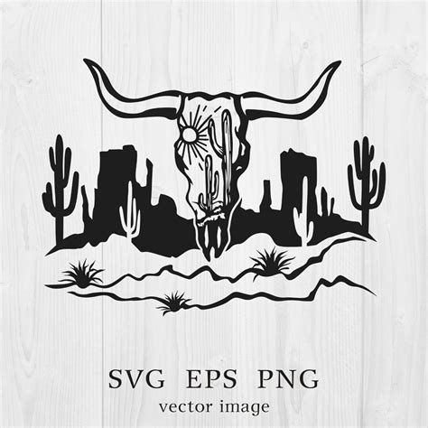 Cráneo de vaca svg cráneo de toro svg svg del sudoeste cactus del