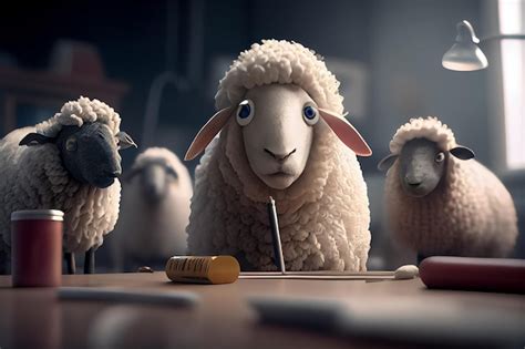 Premium Ai Image Illustration Of Sheep Sit At School In The Classroom