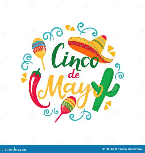 Cinco De Mayo Hand Het Getrokken Van Letters Voorzien 5 Van Mei