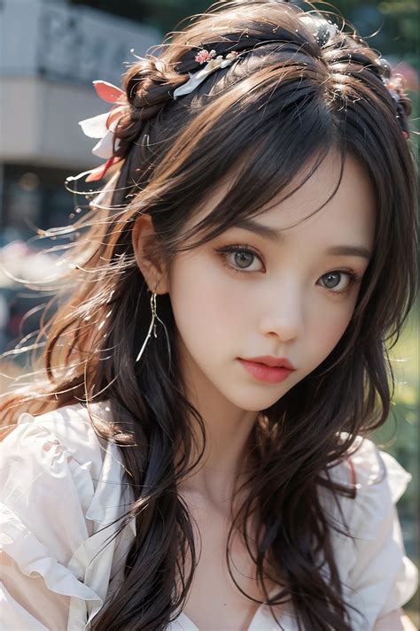 Romantic Rosette Dress Fashi Girl Red Lips Mature Female Makeup SeaArt AI