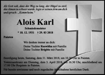 Traueranzeigen Von Alois Karl Mittelbayerische Trauer