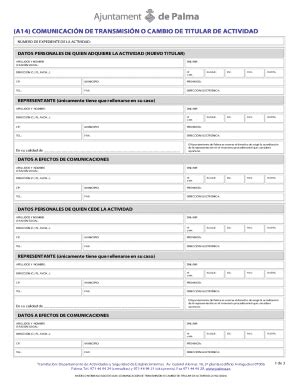 Fillable Online A Comunicacin De Transmisin O Cambio De Titular De