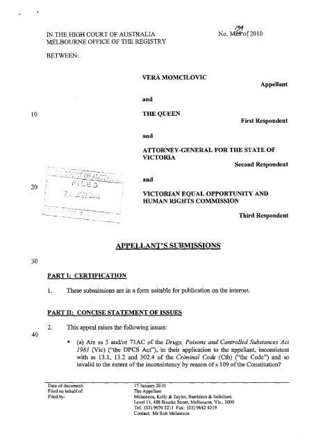 APPELLANT S SUBMISSIONS High Court Of Australia