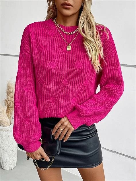 Pull Chandail Pull Femme A C Tes Tricoter Col Ras Du Cou Polyester