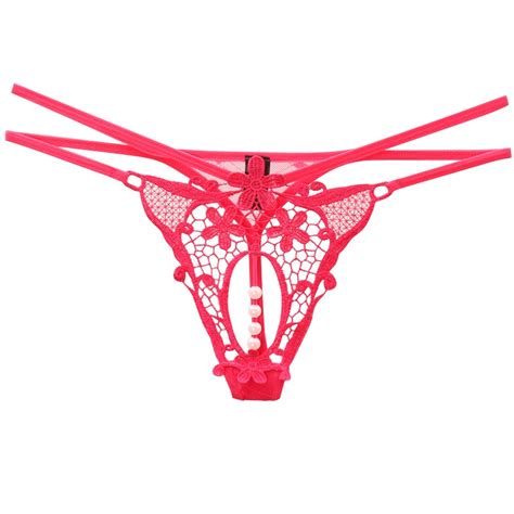 Jual COD G String Wanita Transparan Low Waist Lace Bordir Celana Dalam Mutiara Sexy Lingerie