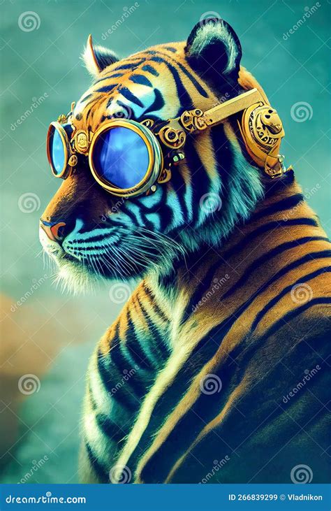 Steampunk Tiger With Glasses Stock Illustration Illustration Of Machinery Artificial 266839299