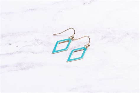 Blue Enamel Earrings Boho Dangle Earrings Drop Enamel Etsy