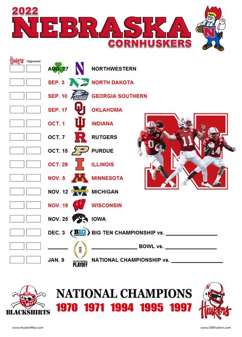 Printable Husker Football Schedule