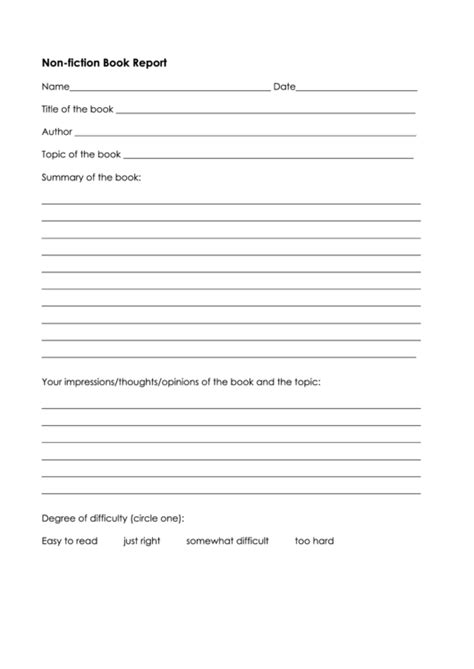 Non Fiction Book Report Printable Pdf Download