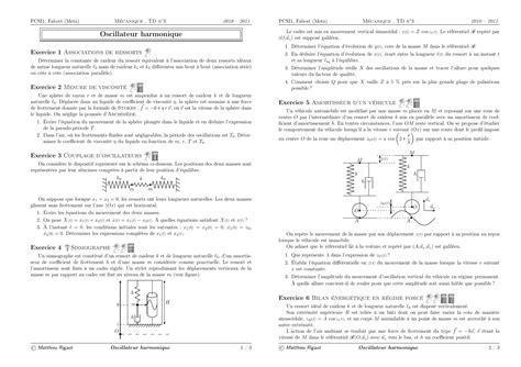 Devoirs Sur L Oscillation Harmonique Et Le Ressort Bac 1 Physique