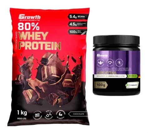 Kit Whey Protein 80 Creatina Creapure 100g Growth Frete Grátis