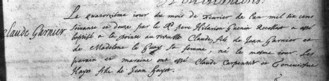 Baptized Record 1672 Claude Garnier