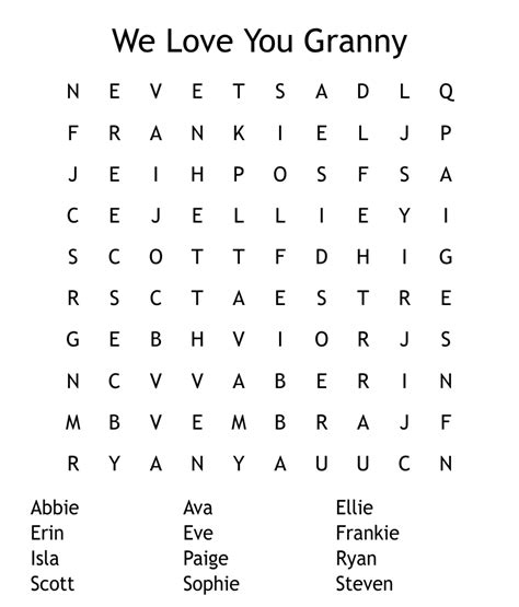 We Love You Granny Word Search WordMint