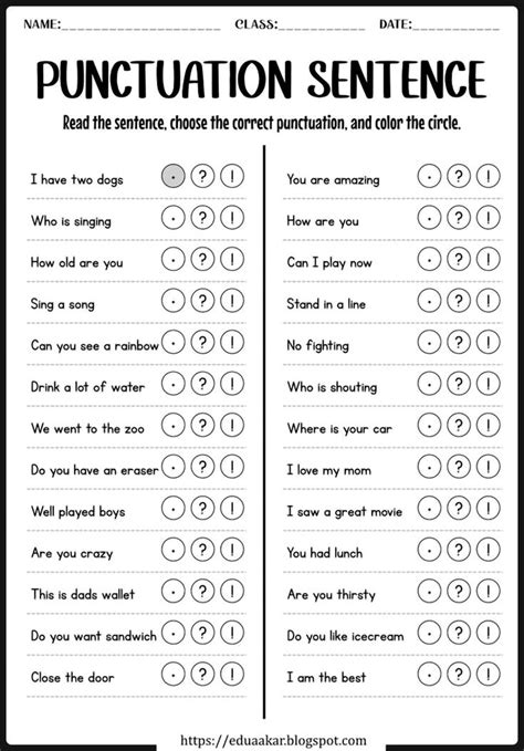 Fun Punctuation Practice Worksheet For Kids Learning English