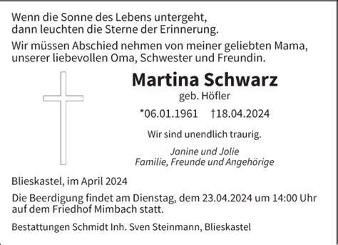 Traueranzeigen Von Martina Schwarz Saarbruecker Zeitung Trauer De