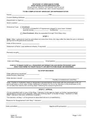 Fillable Online Oer State Dc Grievance Form Fax Email Print