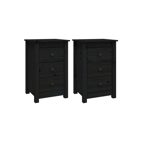 Tables De Chevet Pcs Noir X X Cm Bois De Pin Massif Vidaxl