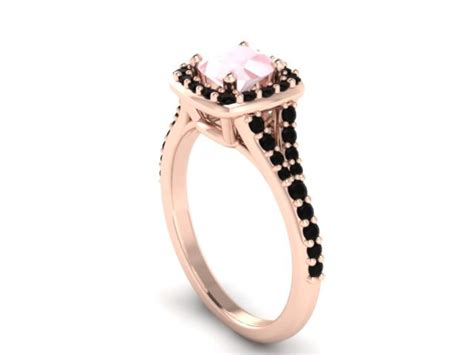 Black Diamond Morganite Engagement Ring K Rose Gold Ring Etsy