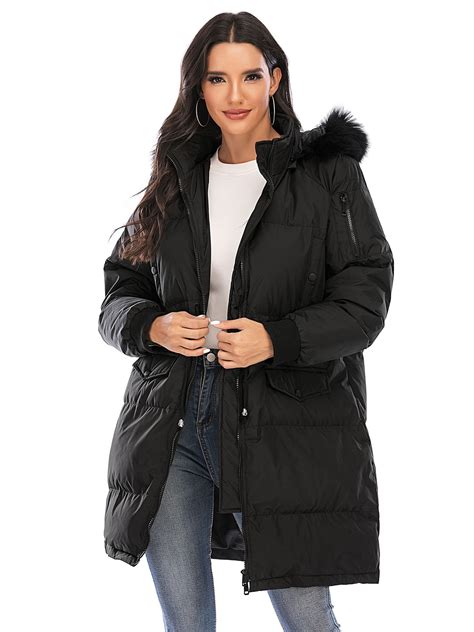 Long Puffer Jackets Coat Women Winter Fur Collar Long Plus Size Parka ...