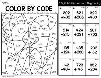 Christmas Digit Addition Without Regrouping Coloring Sheets Tpt