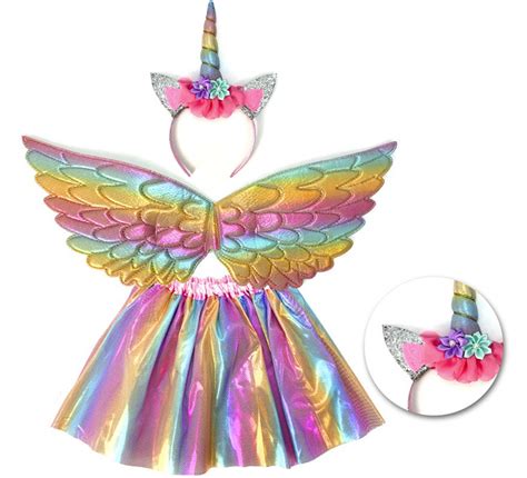 Kit Licorne Arc En Ciel Enfant Bandeau Ailes Et Tutu