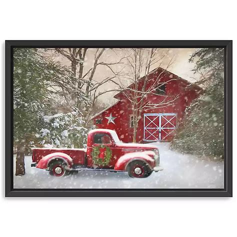 Christmas Barn & Truck Framed Canvas Art Print | Kirklands Home