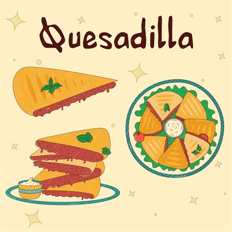 Conjunto De Comida Tradicional Mexicana Quesadilla Vector Ilustración