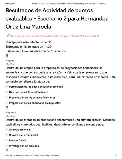 Historial de exámenes para Hernandez Ortiz Lina Marcela Actividad de