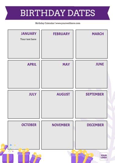 Printable Birthday Calendar Templates