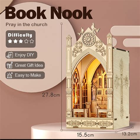 Diy Wooden Book Nook Diorama Miniature Assembly Bookend Led Etsy