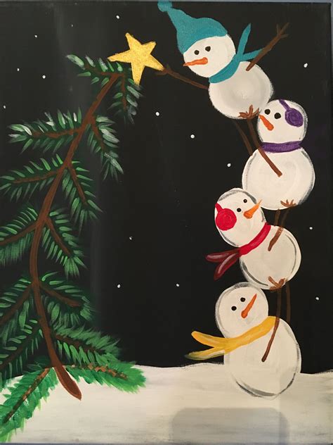 Christmas Paintings On Canvas Holiday Painting Snowman Painting